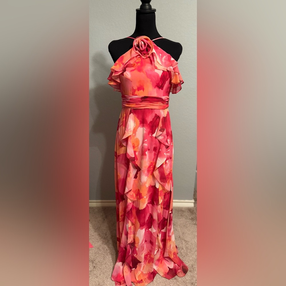 NWT Xscape Long High Multi Chifon Print Flower Size 6